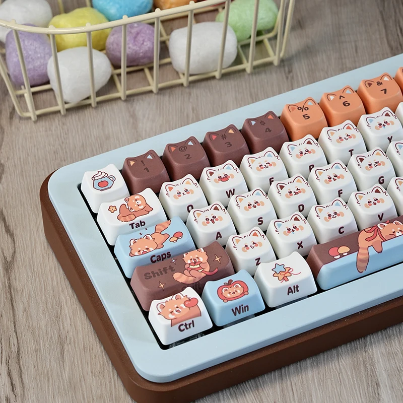 

Little Raccoon Keycap Set PBT Thermal Sublimation MAO Cute Cat Head Mechanical Keyboard Caps 128Keys Orange Brown Custom Keycaps