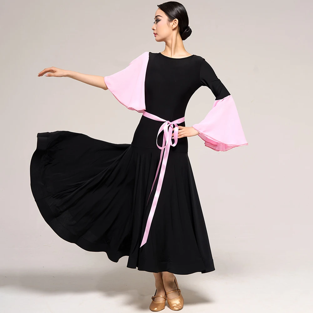 2024 Women's Temperament Evening Dress Lantern Sleeve Long Dress Double Ballroom Dance Standard Dance Costume Competition