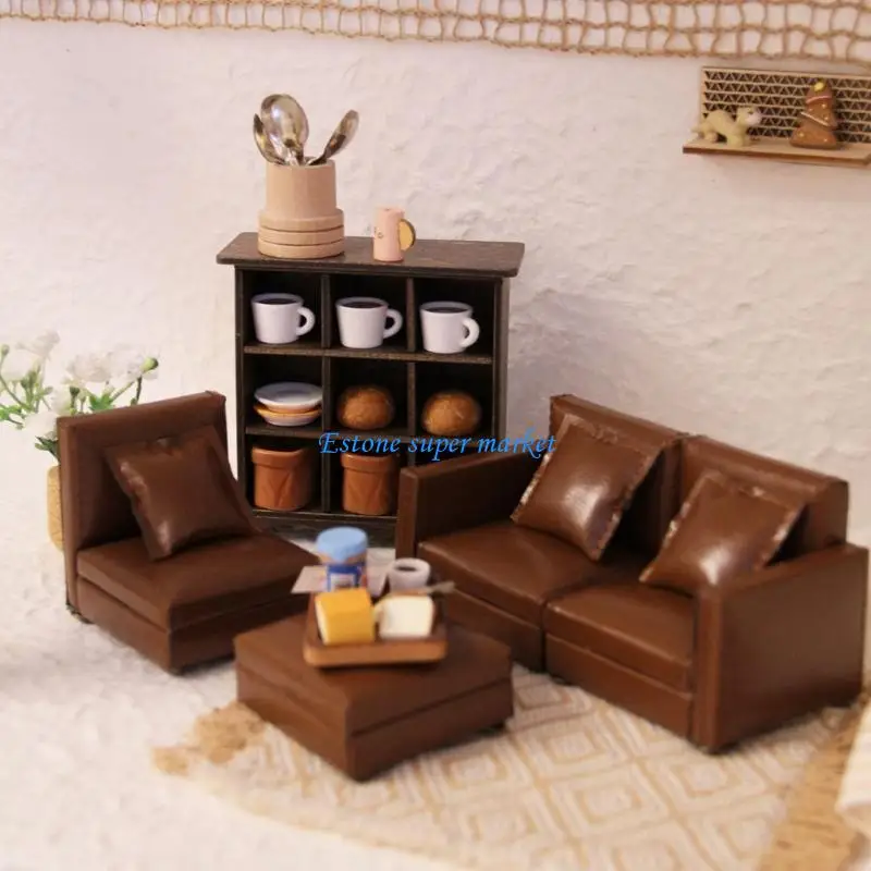 

090B масштаб 1/12, кукольный домик, декор для гостиной, набор деревянных диванов, моющаяся ткань, миниатюрная мебель для игр