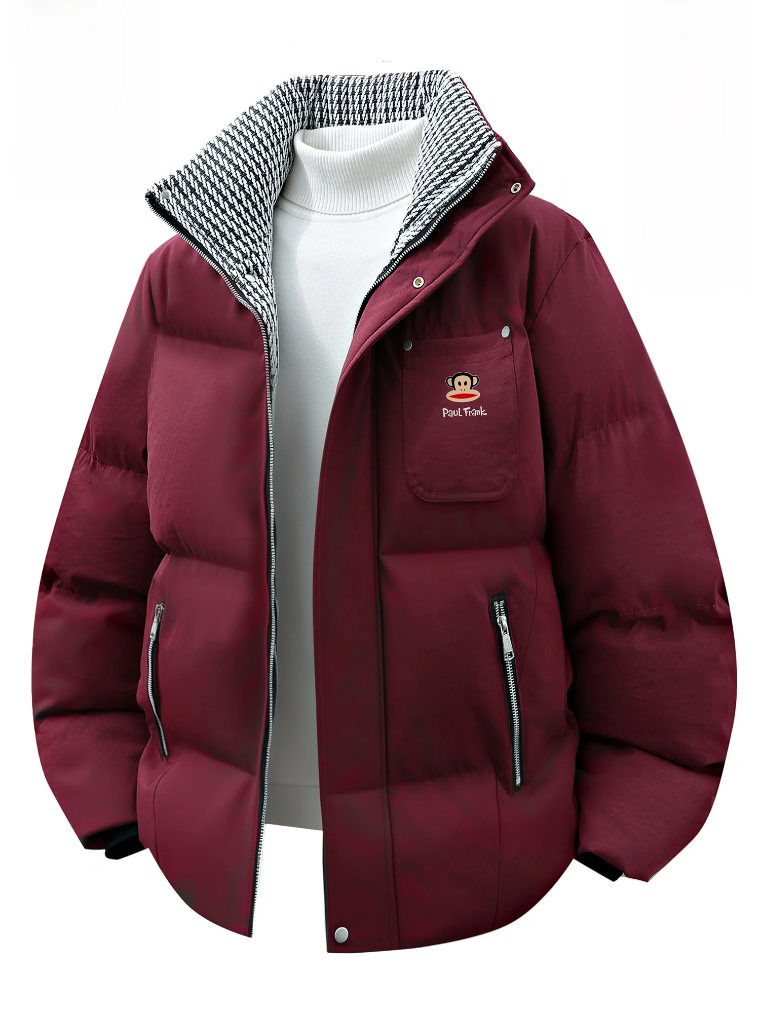 

Мужская зимняя хлопковая куртка Paul Frank Trendy Color Blo с воротником, в стиле рабочей одежды, с дизайном обезьяны с большим ртом, красная, новинка к Новому году