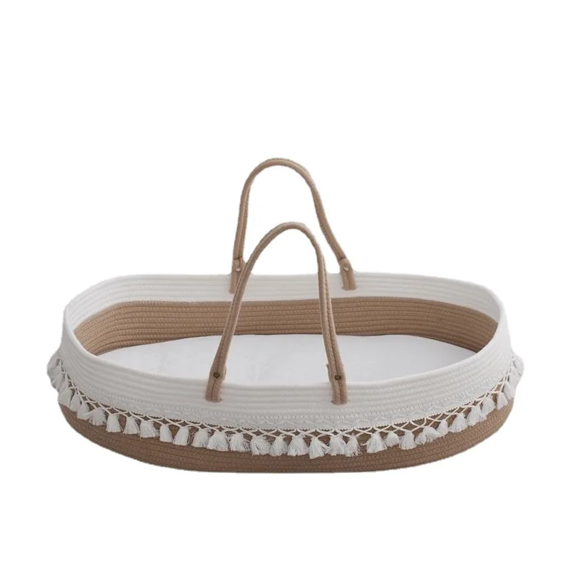 Tassel Crib Baby Bassinet Cotton Rope Woven Basket Diaper Basket Bionic Bed Portable for Children