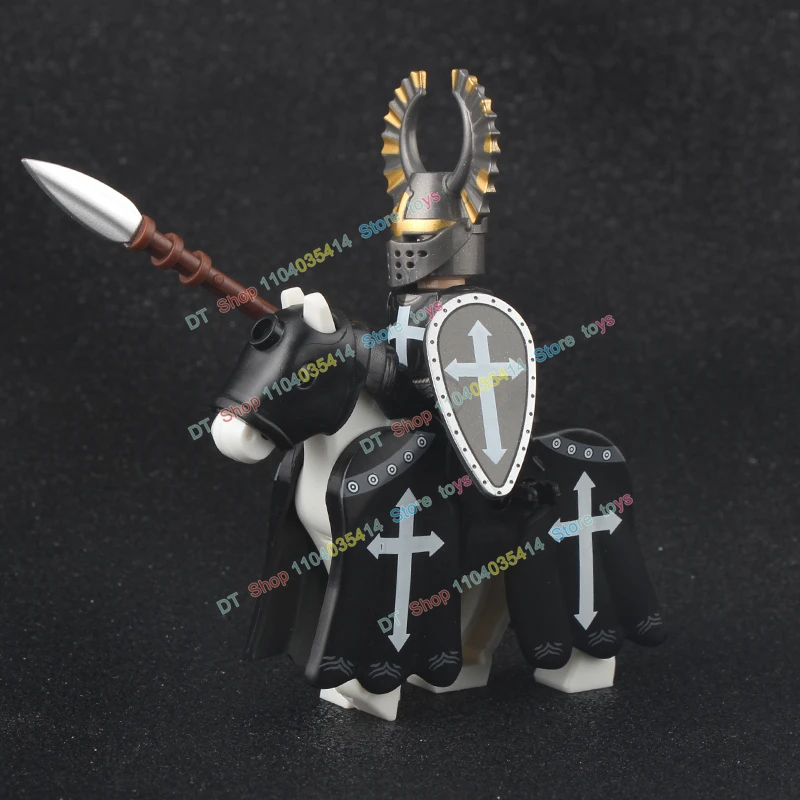 MOC-Figurines d\'action chevalier du temps médiéval, Kokor romain, soldat, cheval, casque, accessoires, blocs de construction, jouets pour enfants,