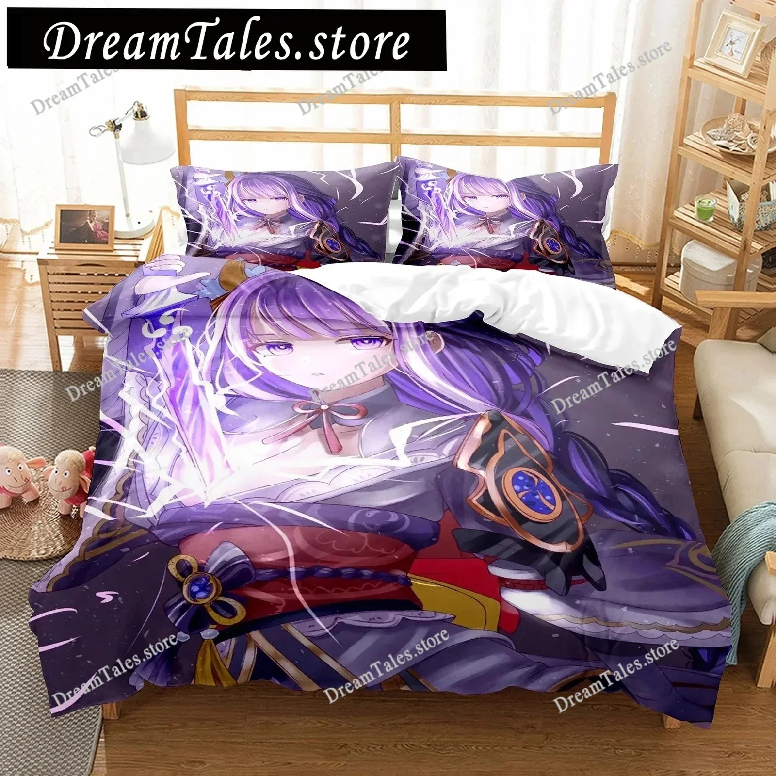 

Genshin Impact Raiden Shogun 3D Printed Bedding Set Duvet Covers Pillowcases Comforter Bedding Set Bedclothes Duvet Cover741