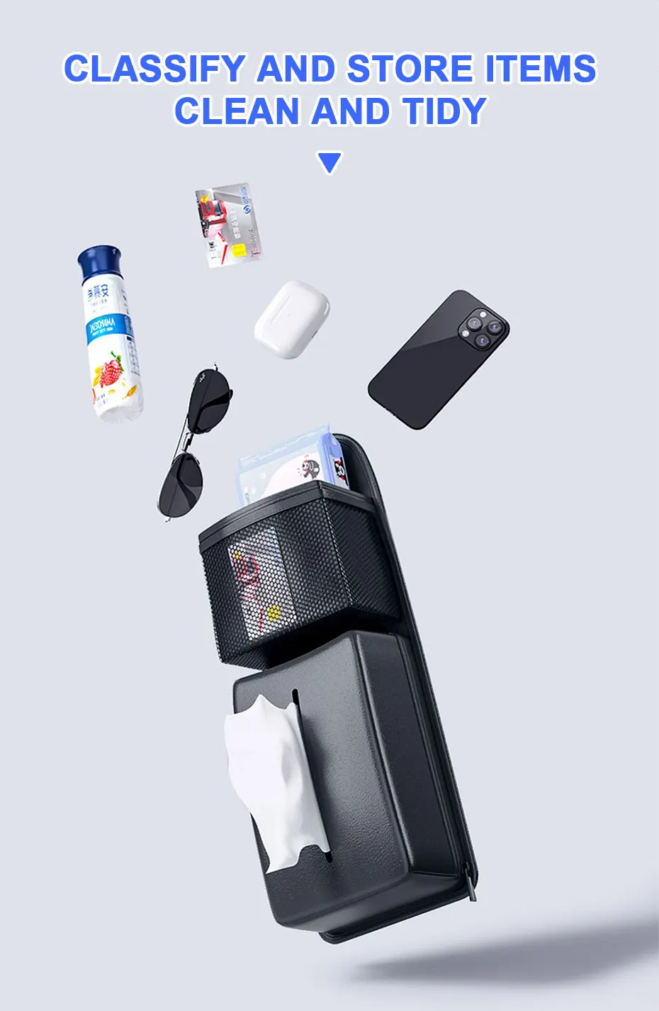 SEAMETAL Autositz-Seiten-Aufbewahrungstasche, Autositz-Hänge-Organizer, multifunktionale Autositzbox für Taschentücher, Telefonschlüssel, Zubehör – Detail 2