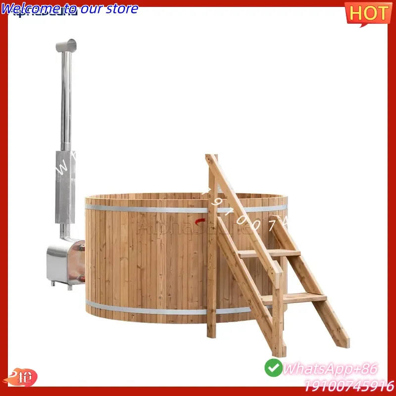 2026Hot Round Barrel 7-8 Person Hot Tub Whirlpool Massage Timber Hot Tub Heater Wood Burner Hot Tub for Sale