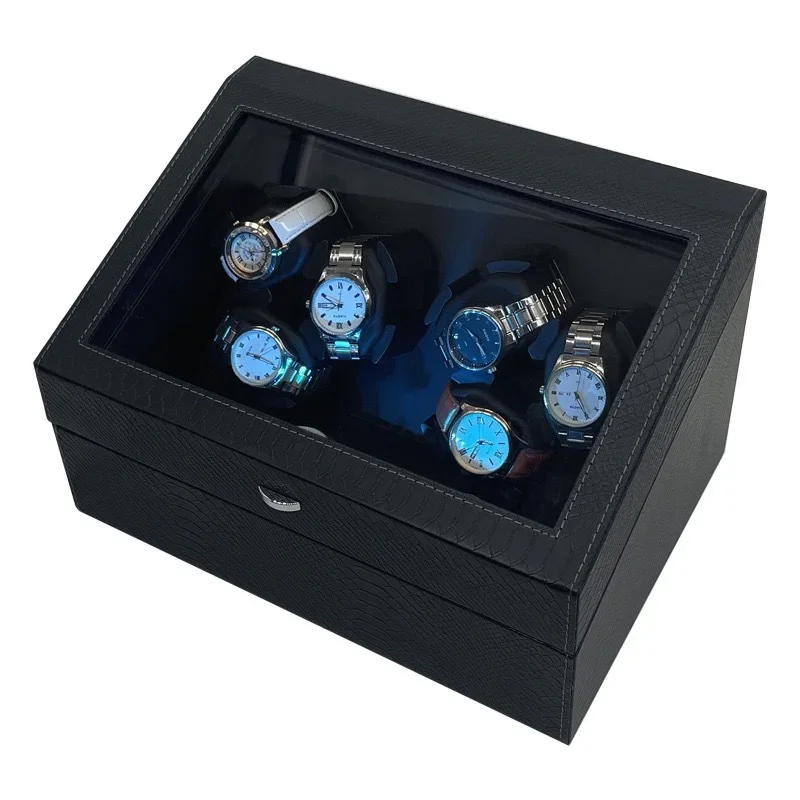 Leather Automatic Watch Winder with Lid Strong Quiet Motor Dustproof Display Storage Organizer for Men Home Office Gift 시계 와인더