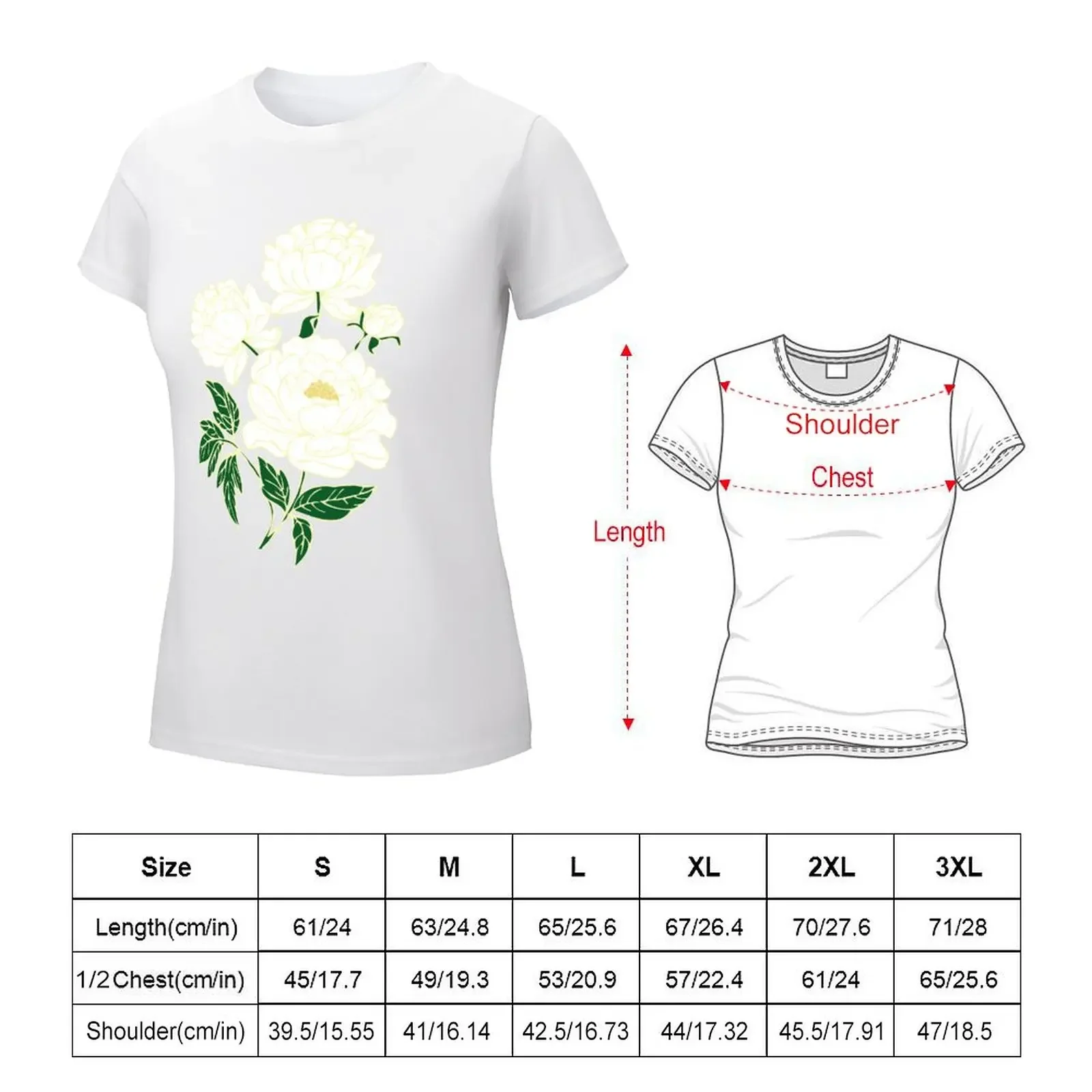 White Peonies T-shirt summer tops shirts graphic tees cute clothes Womens clothing