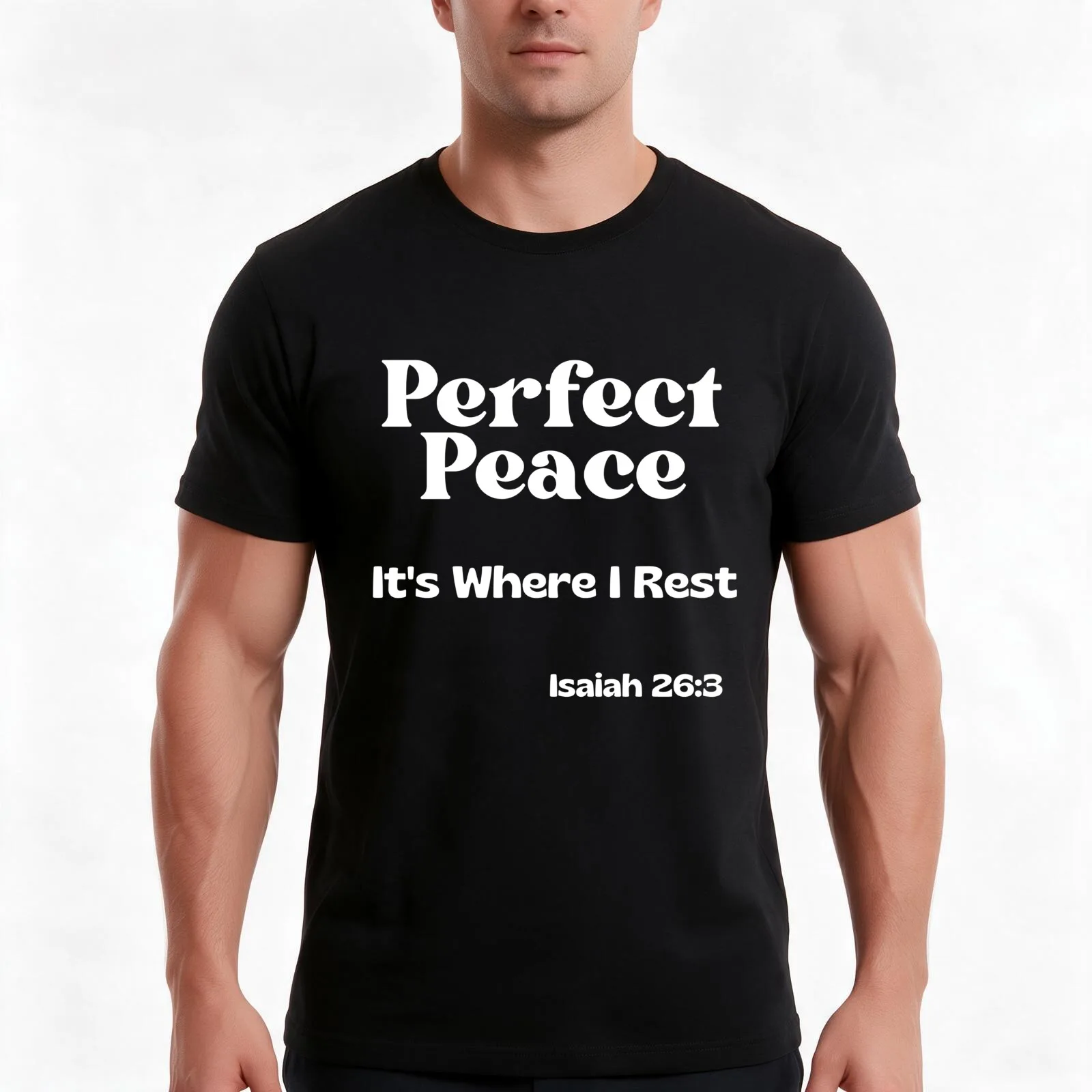 Bible Verse Quote: Perfect Peace its where I rest. Isaiah 26:3 T-Shirt Summer Casual Cotton Tee Oversized Streetwear Tops