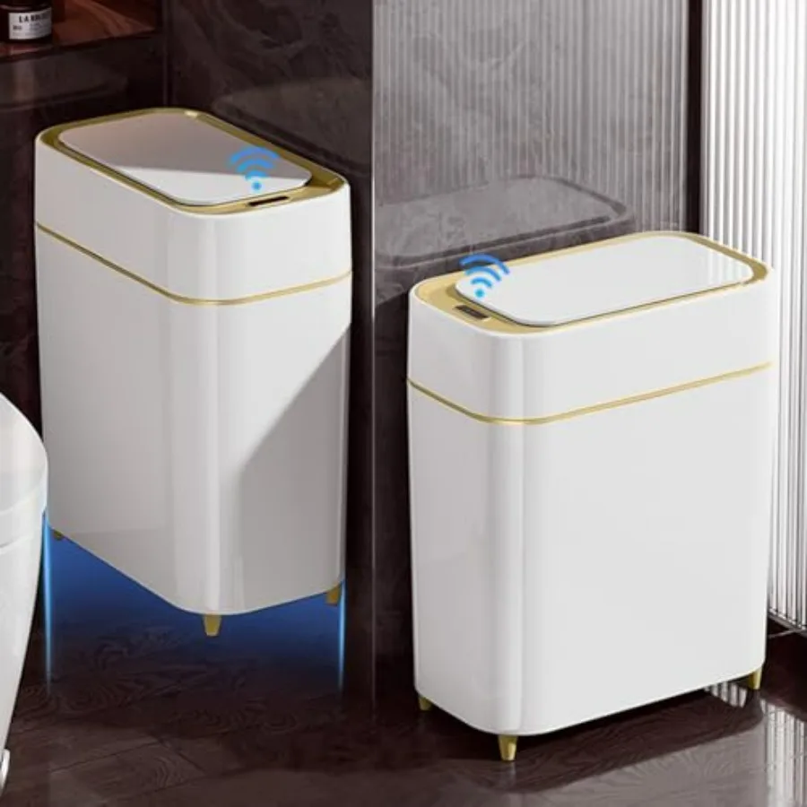 

2-Pack Automatic Bathroom Trash Can with Lid Slim Motion Sensor Garbage Can Waterproof Touchless Trash Bin Smart Trashcan for B