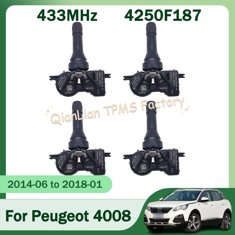 Für Peugeot 4008 ION 2014-2018 TPMS Reifendruckkontrollsystem 1/4 Stück 4250F187 433 MHz TPMS Reifensensor
