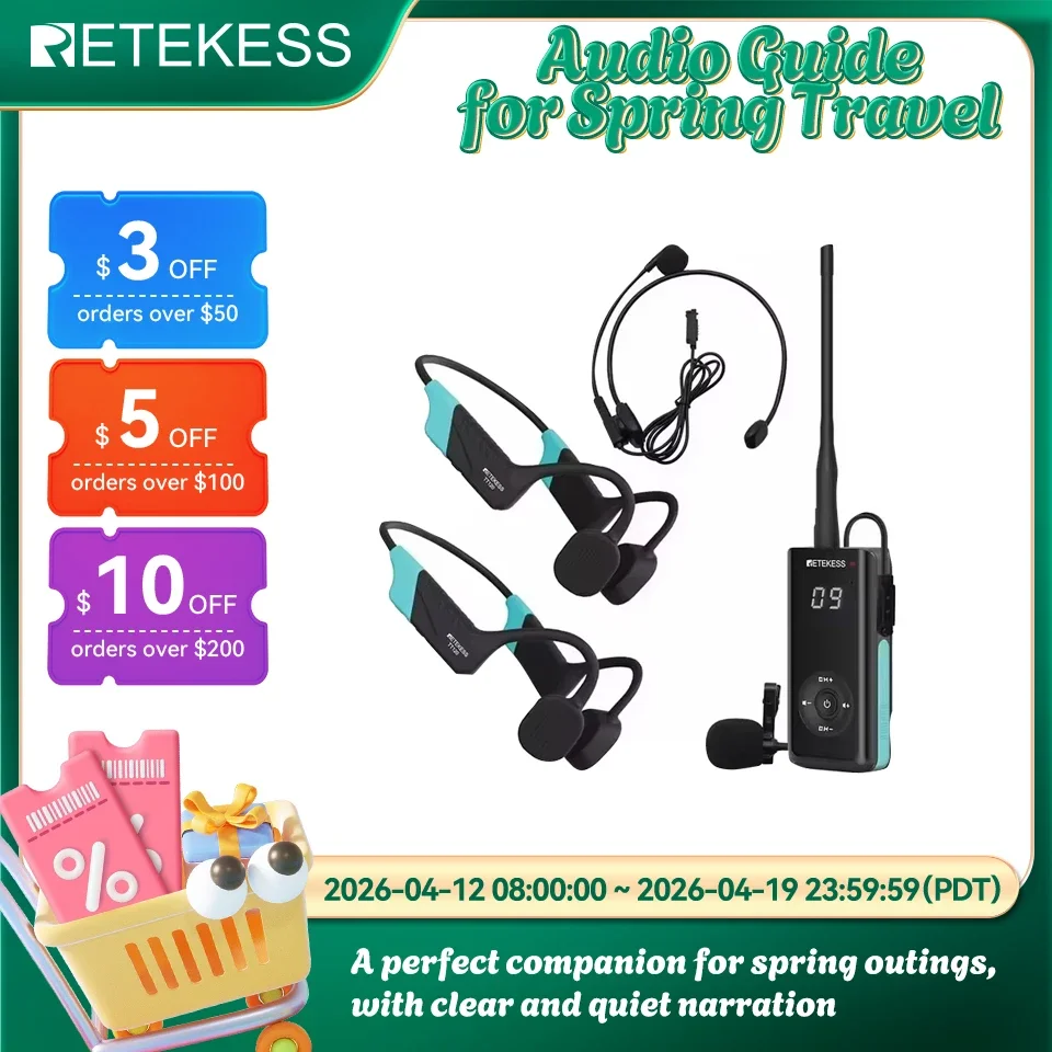 

RETEKESS TT120 Tour Guide System Swim Coach Communicator Waterproof Bone Conduction Headphones for Swimming Training,SUP Surfing