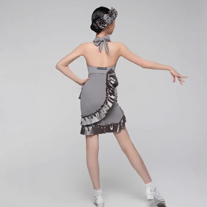 เด็กชุดเต้นรําละตินชุดสําหรับหญิงแขนกุดลูกไม้กระโปรง Cha-cha Samba เต้นรําบอลรูมการฝึกอบรมชุดเสื้อผ้า