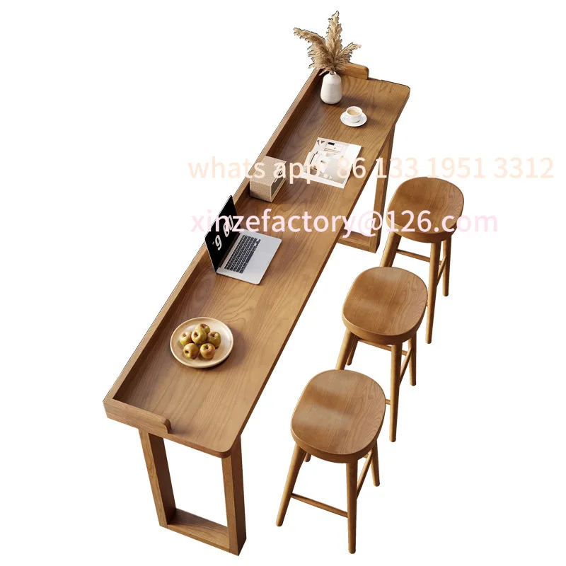 

Customizable modern simple solid wood bar table and chair combination with circumference bar cafe casual window tall long table