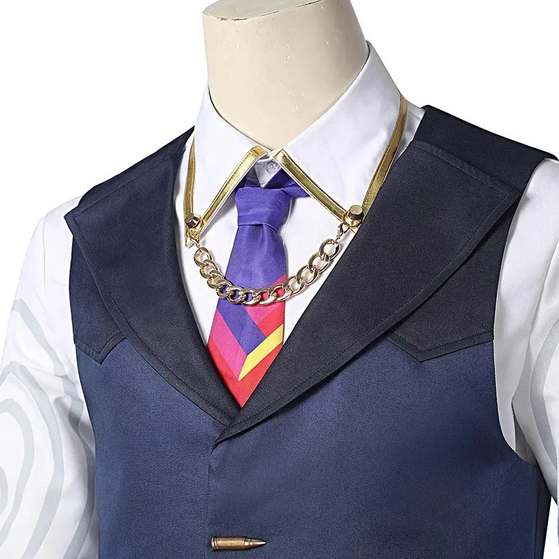 Game VALORANT Chamber Cosplay Costume White Shirt Vest Pants Belt Gloves Tie Custom Suit Halloween Carnival Costume for Men