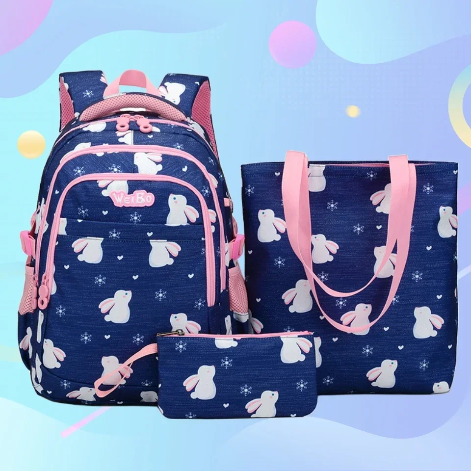 2023 New Summer Schoolbag  Three Piece Book Bag Korean Fashion Academy Style Backpack Cute Cartoon Print Book Bag Handbag