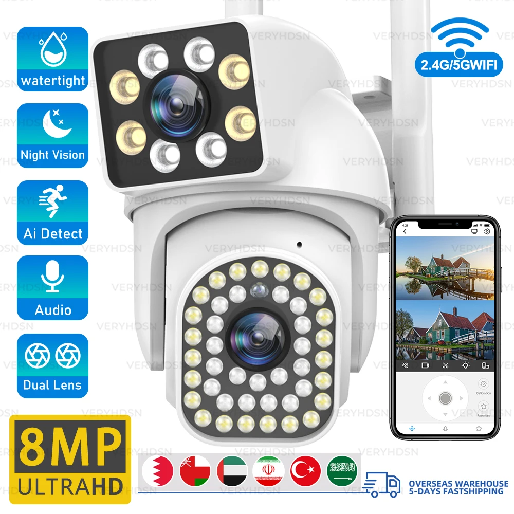 

8MP 4K PTZ Wifi Camera Outdoor HD Dual Lens IP CCTV Cameras Full Color Night Vision 8x Zoom AI Human Tracking Video Surveillance
