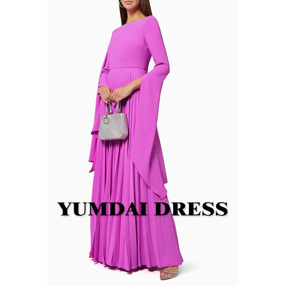 

YUMDI Саудовская Аравия элегантное розовое платье Zhousa мама накидка с длинным рукавом трапециевидная плиссированная юбка 2024 Дубай для гостей свадебной вечеринки длинное платье