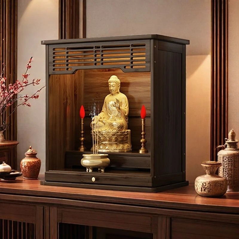 

shrine offering platform Household non-solid wood Buddha statue offering platform God of Wealth Bodhisattva standing cabinet