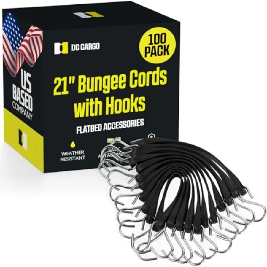 

Pack of 50 Tarp Straps for Flatbed Trailers 21" Long Natural Rubber Bungee Cord Tie-Downs Ideal for Securing Tarps Canvases Car