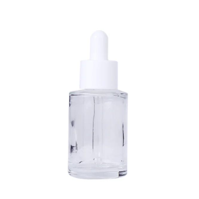 240pcs Amber clear frosted 1 oz 1oz 30 ml 30ml flat shoulder cylinder glass dropper bottle for serum essential oil frosted glass