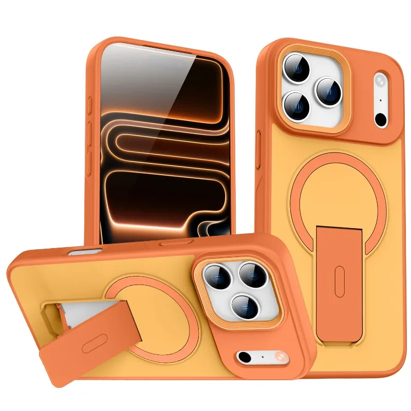 Luxuriöse Magnetische Matte Handyhülle mit Halterung für iPhone 18 17 16 15 14 13 12 Pro Max Air Plus für Magsafe Stoßfänger Rückseiten-Schutzhülle