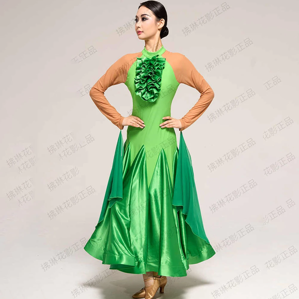 Green Ballroom Dresses Competition Tailor-made Decal Ribbon Dance Club Costumes Black Dance Dress for Women Modern Clothes Girl