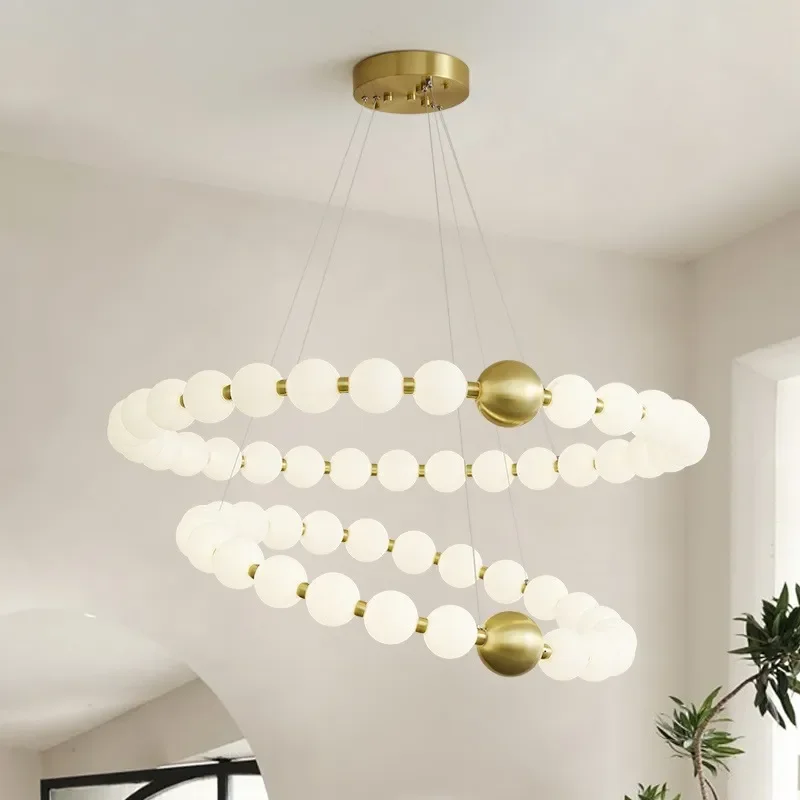 

Nordic Round Ring LED Ceiling Chandeliers for Dining Living Room Center Table Bedroom Pearl Pendant Lamp Indoor Lighting Fixture