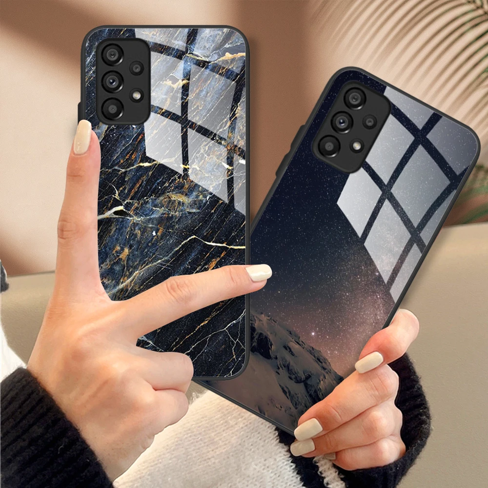 Tempered Glass Case For Samsung A52 Case SM-A526B Phone Cover Fashion Flower Marble Funda For Samsung Galaxy A52s A52 SM-A525F