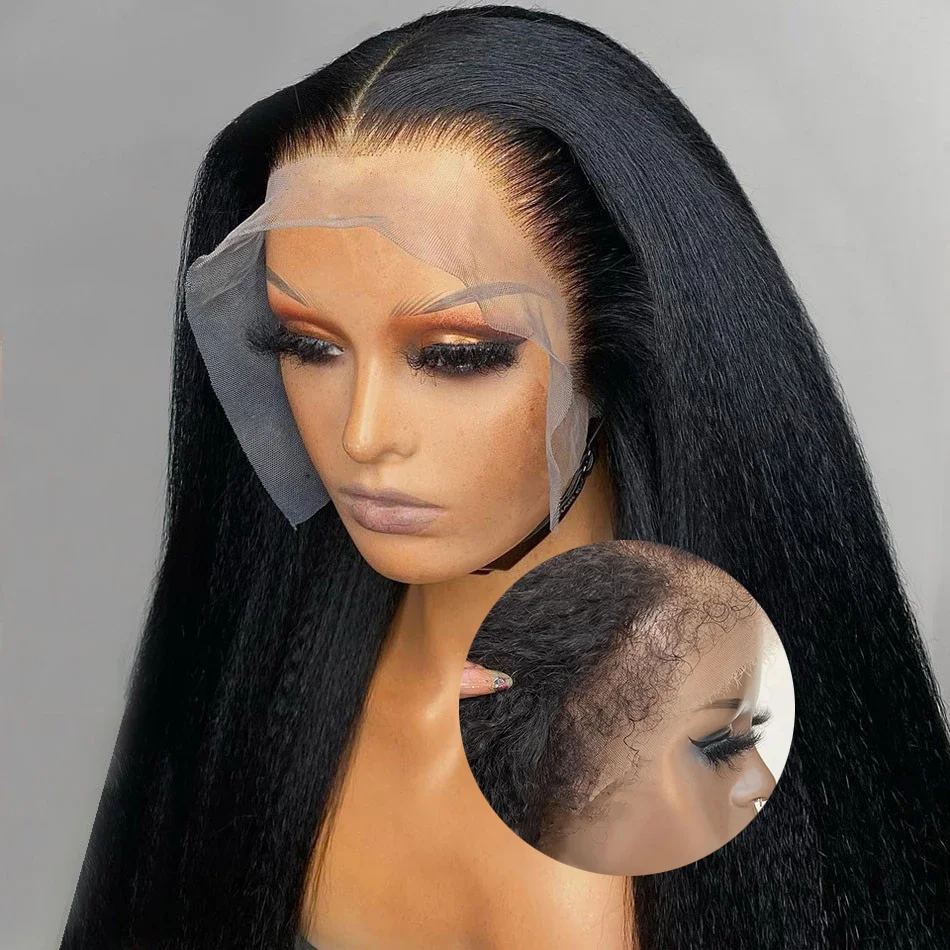 

Yaki Kinky Straight Wig 4C Edges Curly 13x6 Transparent Kinky Straight Lace Front Wig Pre Plucked Curly Baby Hair