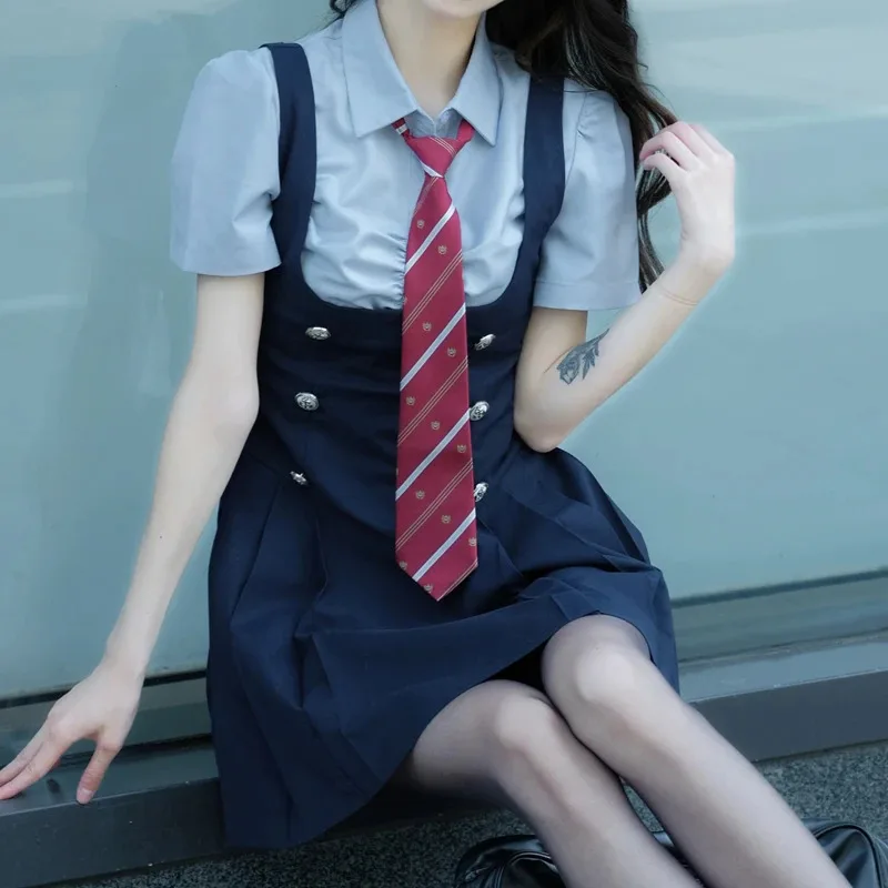 

COSda@College Style Girls JK Uniform Dress Suit Navy Summer American Spicy Girl Slim Uniform Set Preppy Casual Suspender Vest Dr