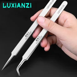 LUXIANZI 0.01m Precision Tweezers SMD Electronic Phone circuit boards Repair Hand Tool Curved Straight Tip Stainless Tweezer