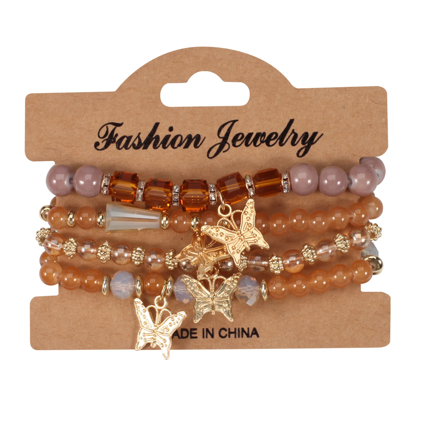 4-teiliges modisches Schmetterlings-Charm-Armband-Set für Damen, Kristallperlen-Kettenarmreif, trendiger Schmuck und Accessoires für Frauen – Detail 9