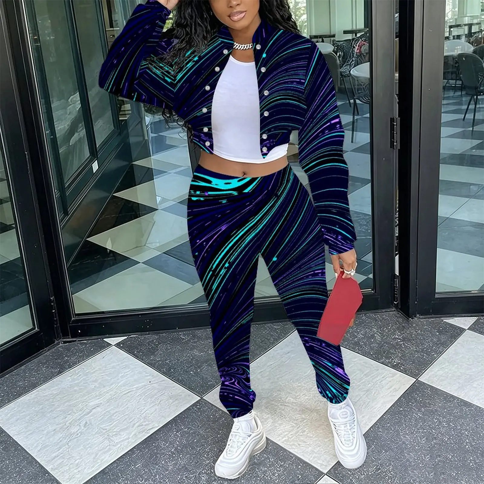 Ladies Casual 2 Piece Set Retro Slim Cropped Long Sleeve Jacket Fashion Elegant Sweatpants Everyday Commuting Vacation Outfit