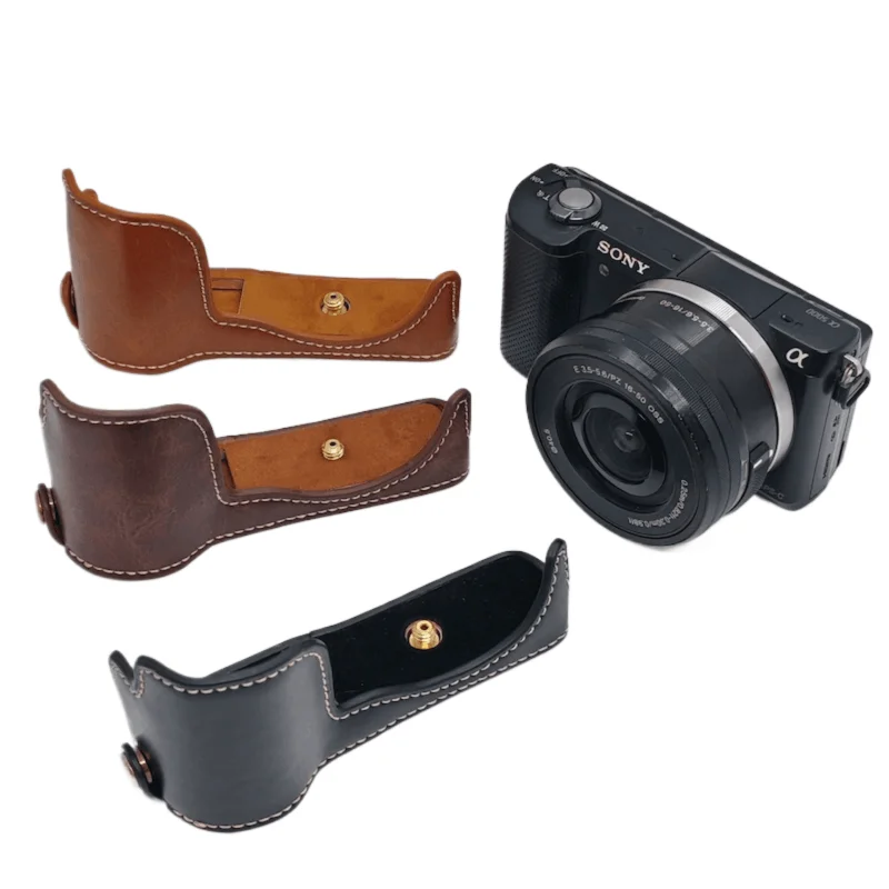 PU Leather Half Body Bottom Cover For Sony A5100 A5000 Camera Case Protective Shell