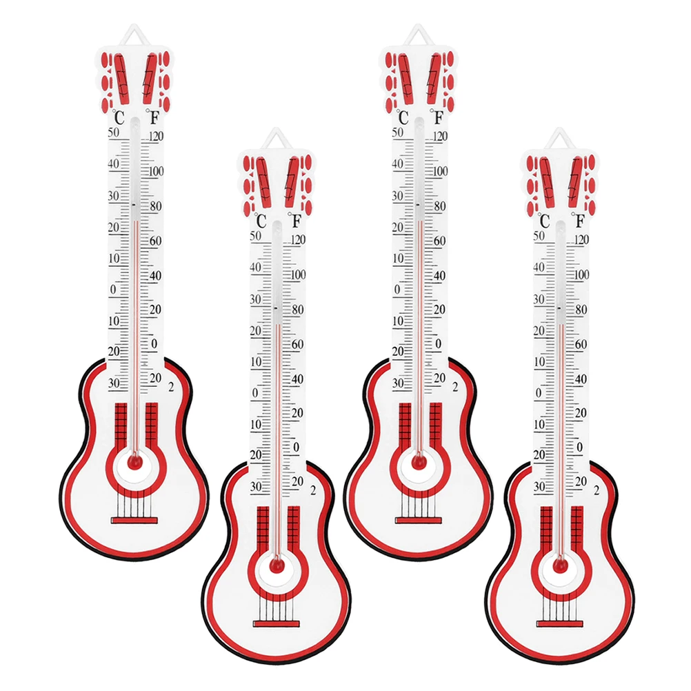

4 Pcs Temperature Gauge Guitar Thermometer Indoor Outdoor Room Nursery Greenhouse Red Color Easy Read Clear Numbers Hanging Wall