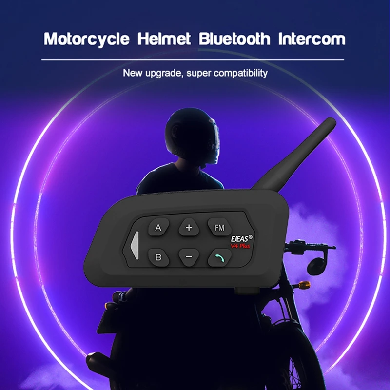 EJEAS V4 Plus Motorcycle Helmet Headset Intercom Bluetooth Wireless IP65 Waterproof FM Radio, Group Talking for 4 Rider 1500M
