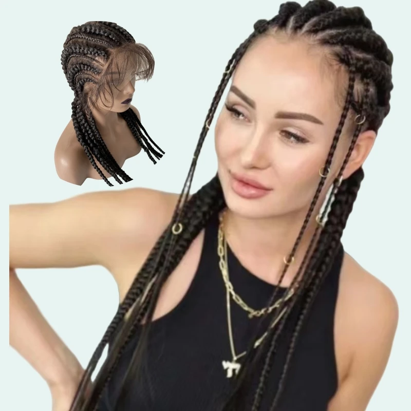 Mongolian Full Lace Wig para Mulheres, Milho Tranças, HD Lace, Virgin # 1B, 180% Densidade, 28in