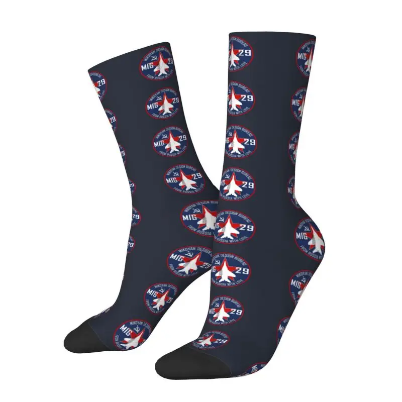 Custom  MiG-29 Russia With Love Jet Fighter Dress Socks Men's Women's Warm Fashion Novelty Pilot Aviation Airplane Crew Socks