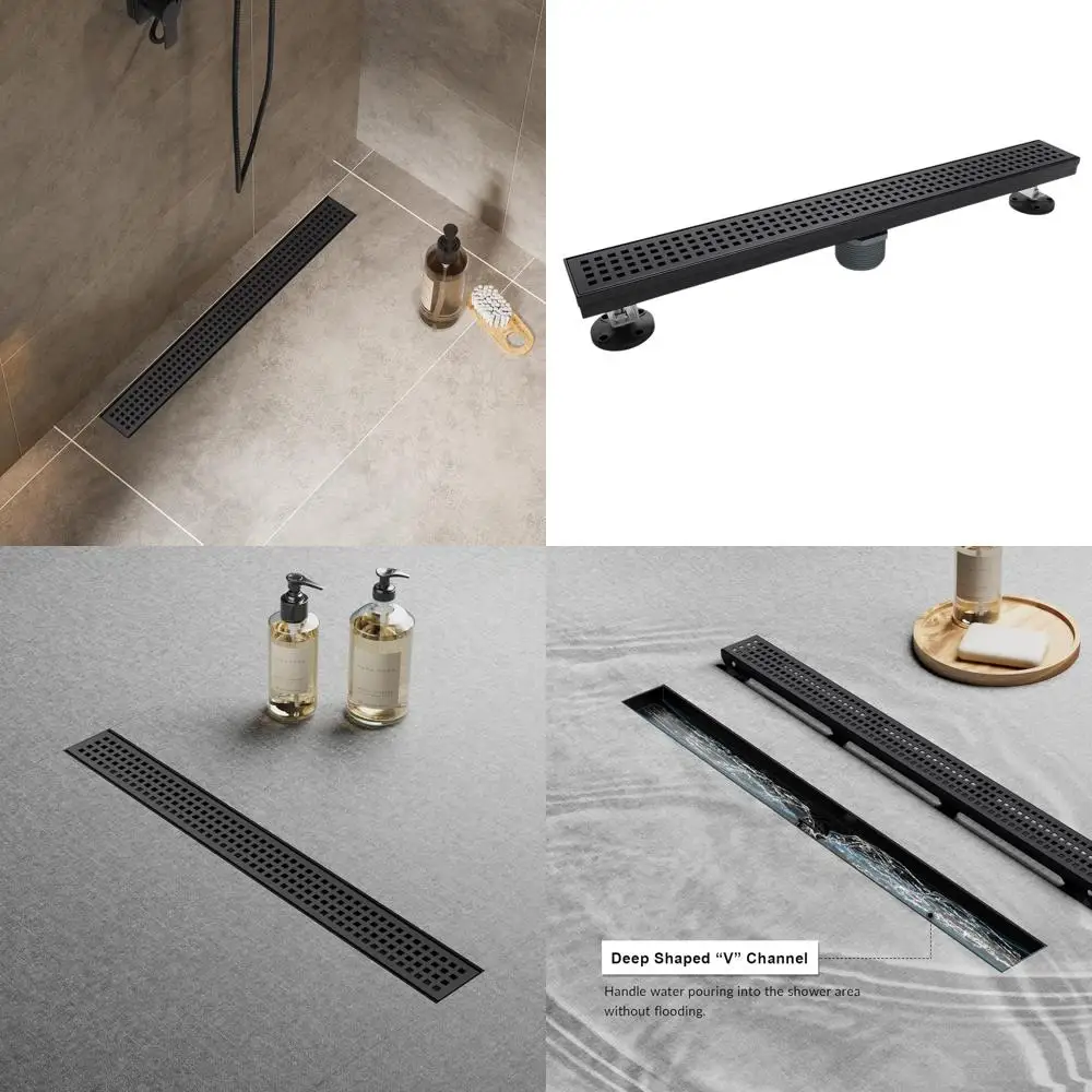 

24 Inch Rectangular Shower Drain with Removable Grate, Matte Black, CUPC Certified Stainless Steel, Hair Catcher with Leveling F