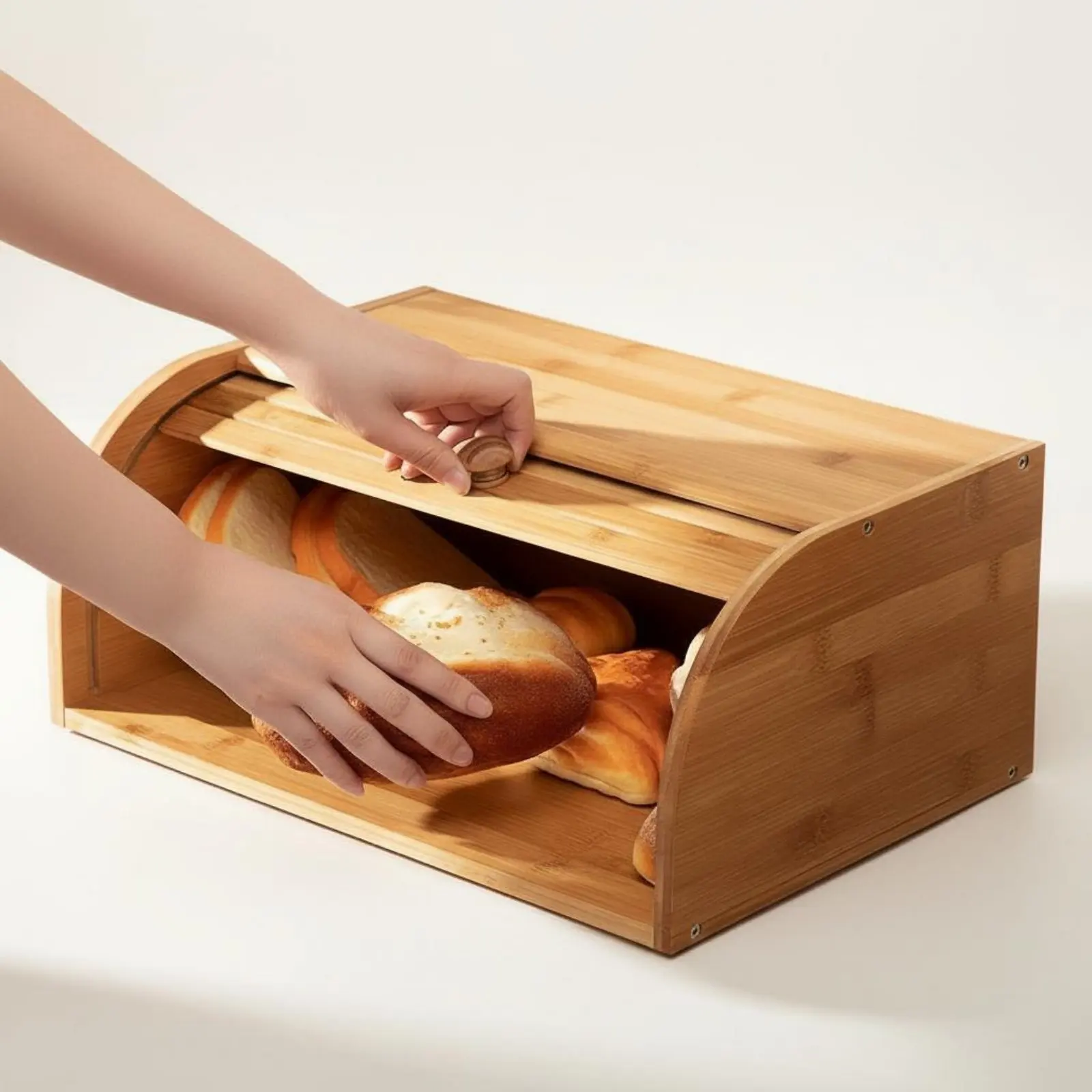 Bamboo Bread Storage Container Large Capacity Countertop Bread Storage Box Kitchen Organizer Portable