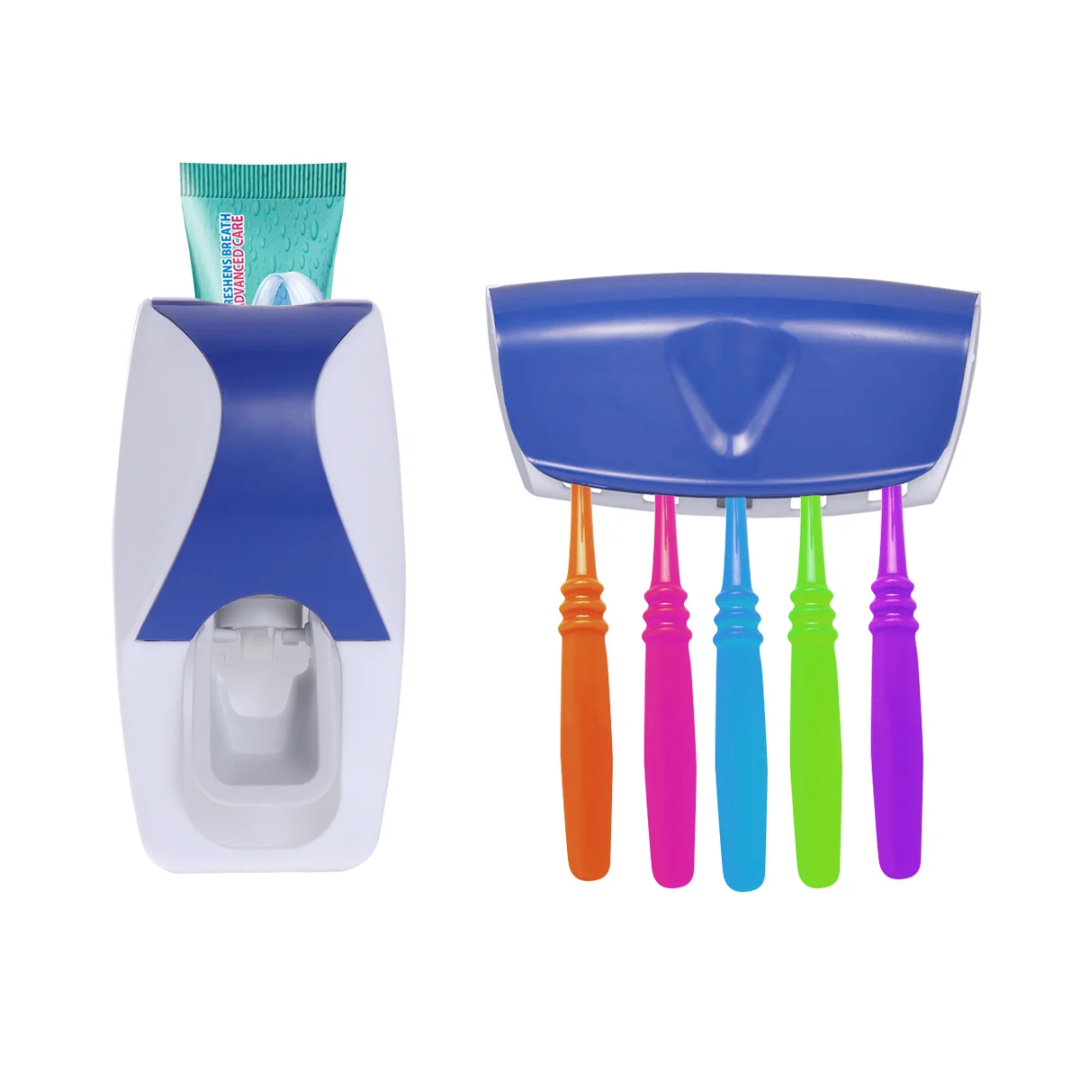 

Neutral Blue Toothpaste Dispenser Set Automatic Toothpaste Squeezer Brush Holder Bathroom Use No Waste Economy Pump