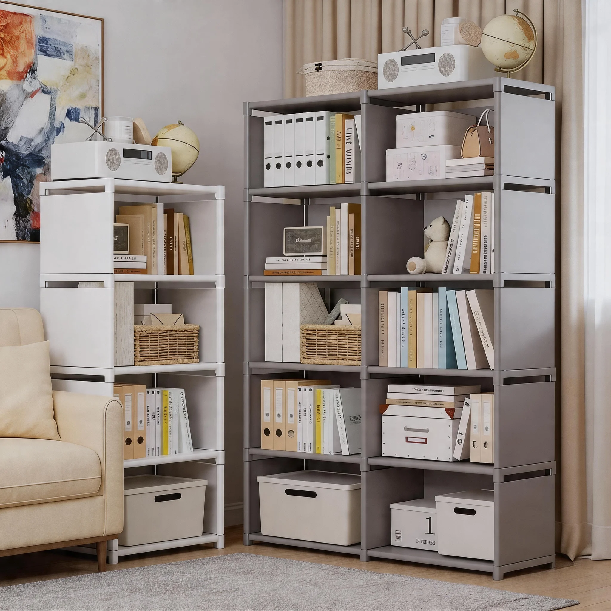 Multifunktionales Aufbewahrungsregal Einfach zu Montierendes Bücherregal Mehrstöckiges Bücherregal Wohnzimmer-Organizer Regal für Kleinteile und Spielzeug