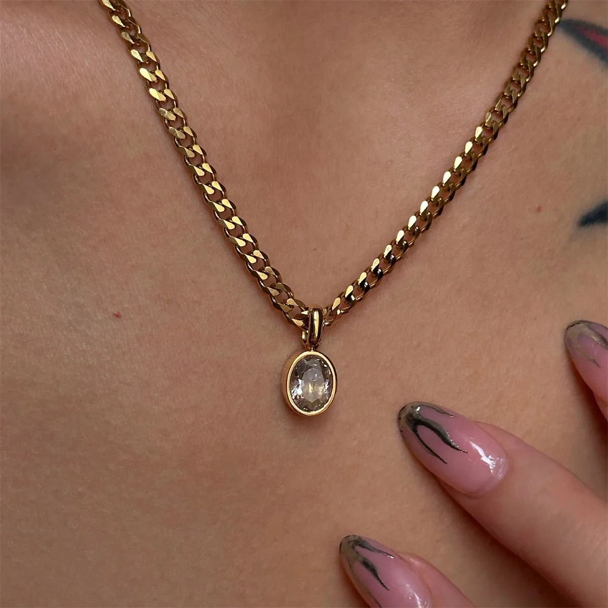 

18K Gold Plated Stainless Steel Zirconia Pendant Necklace for Women, Daily & Wedding Wear