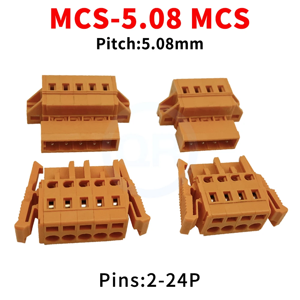 (5 pcs) MCS 5.08mm Screwless Multi-Purpose Plug-In Terminal Block Spring Type with Snap Fixed Pair Orange MCS-5.08 2-12Pin