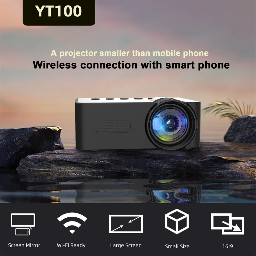 YT100 proyector inteligente portátil para niños, Mini proyector de Video HD, WiFi, para teléfonos inteligentes y tabletas