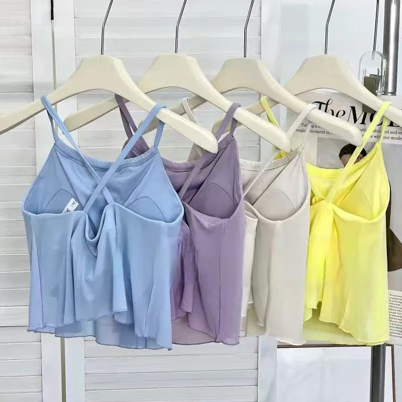 

Женский сетчатый спортивный топ-камизоль для йоги с красивой спинкой, для пилатеса, тренировок, верхняя одежда, дизайн с имитацией двухслойного спортивного бюстгальтера