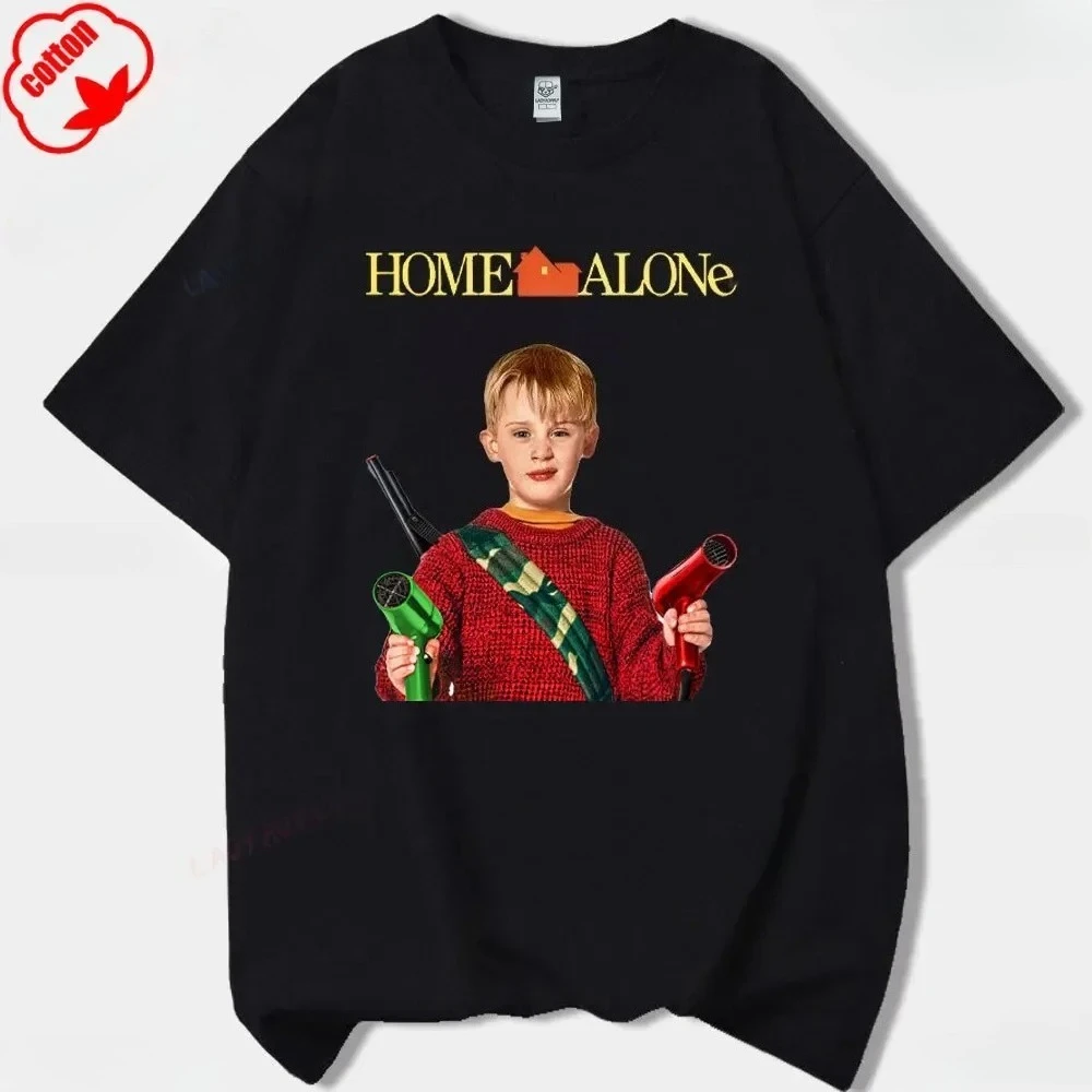 2026New المنزل وحده كيفن مضحك عيد الميلاد تي شيرت مطبوع كلاسيكي خمر فيلم امرأة رجل سنة عيد الميلاد هدية تي شيرت ملابس علوية من القطن المحملة