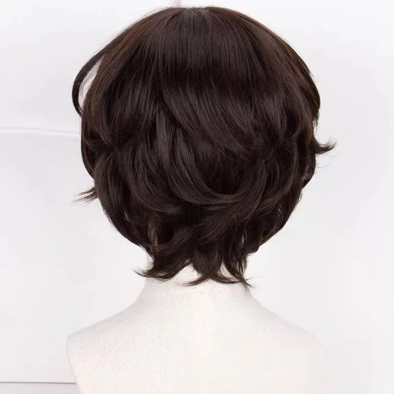 

25COSDazai Osamu Cosplay Wig Anime Bungo Stray Dogs Cosplay Short Brown Heat Resistant Hair Wigs Bolo Tie Necklace Free Wigcap
