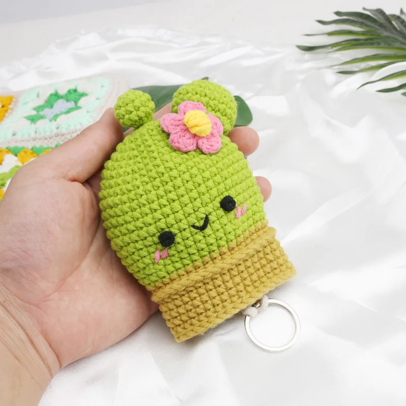 New Creative Cactus Unisex Pull Type Key Bag Hand Knitting Key Wallets Housekeepers Car Key Holder New Keychain Pouch