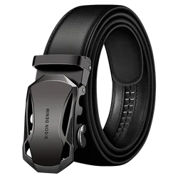 BISON DENIM Men's Belt Cow Leather Belts Brand Fashion Automatic Buckle Black Genuine Leather Belts for Men 3.4cm Width N71314